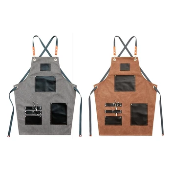 

Cotton Canvas Cross Back Adjustable Apron with Pockets for Women and Men, Kitchen Cooking Baking Bib Large Pockets