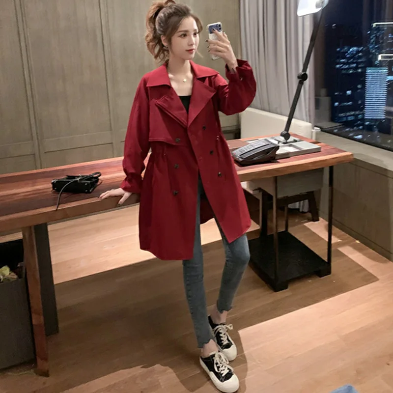 GOOHOJIO 2020 New Fall Casual Chic Trench Coat for Women Oversize Vintage Long Women Coats Solid Color Temperament Trench Women