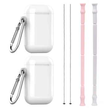 

2PCS Portable Collapsible Straws Food Grade Silicone Drinking Storage Case Cleaning Brush for Traveling Hotel Party Household