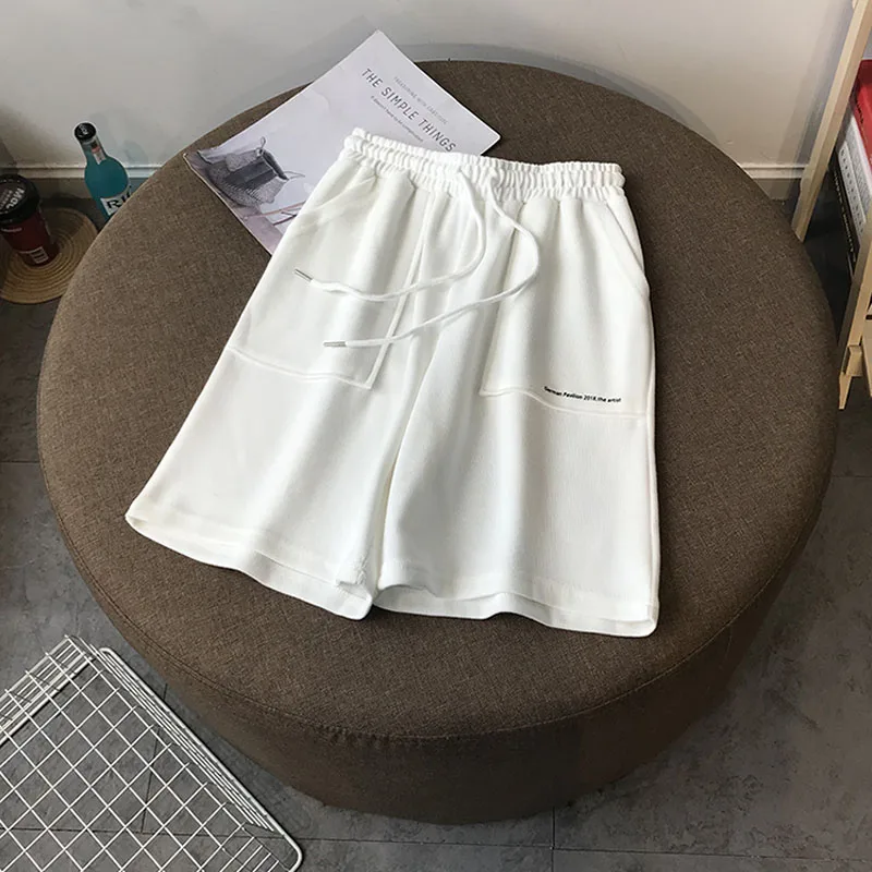 2020 Loose Plus Size Knee Length Beach Trousers Chic Fashion Casual Shorts Letter Embroidery Stretch High Waist Pockets Shorts