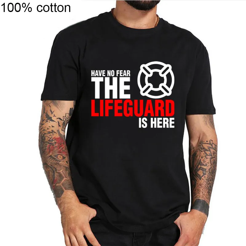 Новая забавная футболка Мужская с надписью The Lifeguard Is Here Дизайнерская коротким