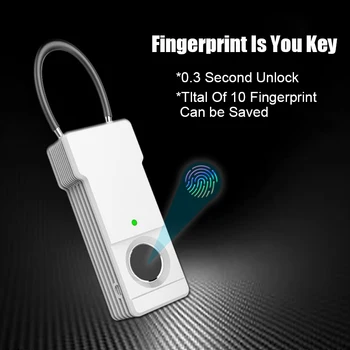 

Smart Padlock Fingerprint Lock Thumbprint Door Portable Anti-Theft Finger print Lock for Bag Drawer Suitcase USB Charger