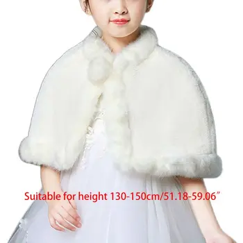 

Flower Girls Winter Wedding Bolero Shrug Shoulder Wrap Fluffy Plush White Prom Party Cape Princess Windproof Cute Pompom Coat