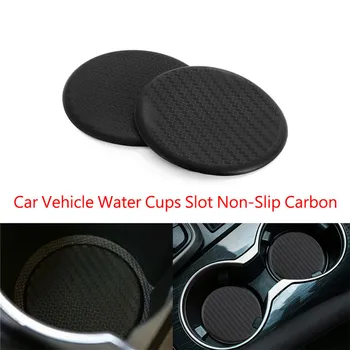 

Reliable 2pcs Black Car Vehicle Water Cups Slot Non-Slip Carbon Fiber Look Mat Accessories Round Vehicle Water Cup Anti-skid Pad