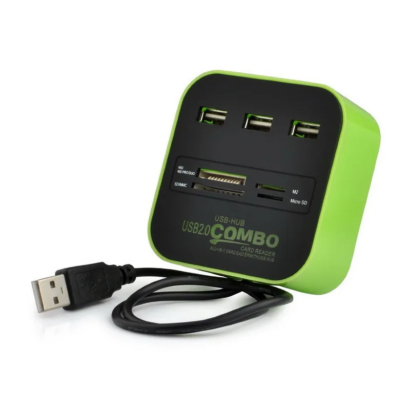 5 шт./партия Usb концентратор зарядная станция для телефона высокоскоростной USB 2,0 концентратор 3 порта с кардридером мини концентратор USB комбо все в одном - Цвет: Зеленый