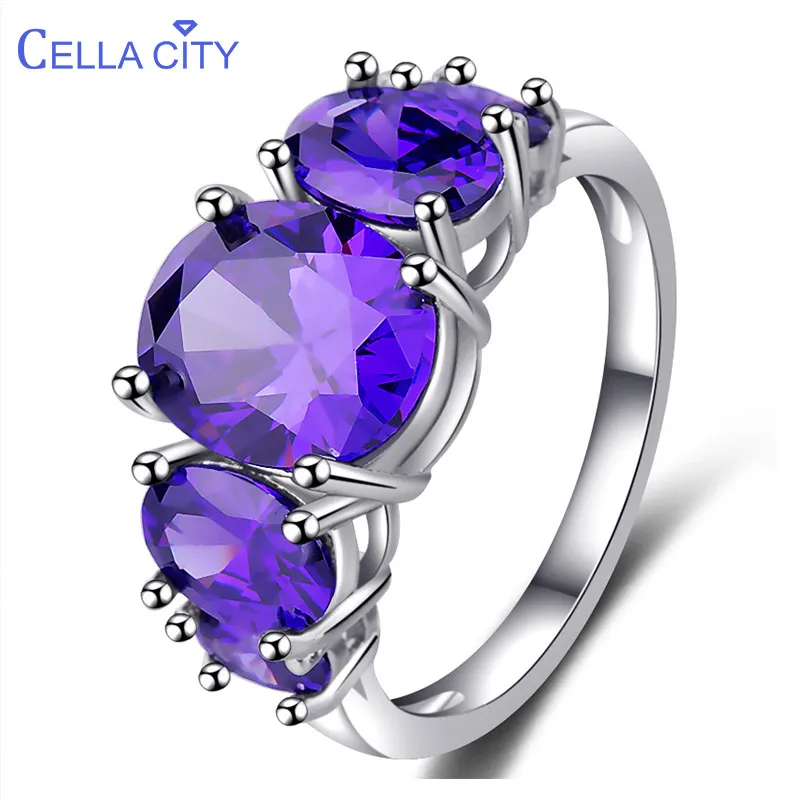 Кольцо Cellacity, классическое серебро 925, для женщин, 8*10 мм, овальный аметист, драгоценные камни, для женщин, хорошее ювелирное изделие,, вечерние, подарок