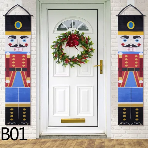 Year 2022 Nutcracker Soldier Banner Merry Christmas Decoration Home Door Curtain Couplet Porch Hanging Ornament Xmas Decor