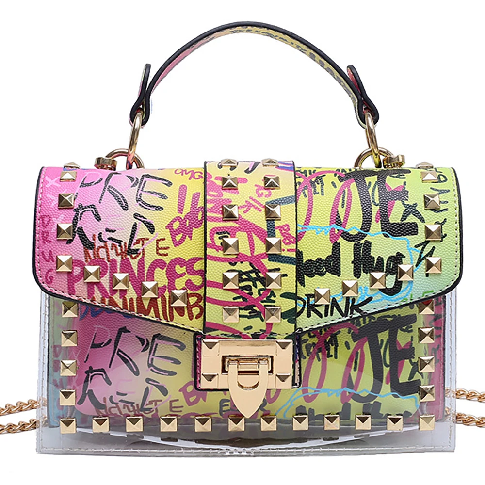 Brand Women Studded Graffiti Crossbody Bags Fashion Shoulder Bag For Ladies Female Luxury Designer Handbags 2021 High Quality