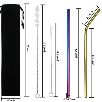 

New 14 Pieces Stainless Steel Drinking Straws Reusable Metal Bent and Straight Straws with 4 Pack Cleaning Brushes and Storage P