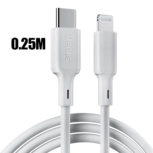 0.25m MFi Cable Benks MFi PD кабель для быстрой зарядки для iPhone XS 11 Pro MAX X XR 8 Plus ipad type USB C для освещения телефонный кабель PD зарядное устройство адаптер - Цвет: 0.25m MFi Cable