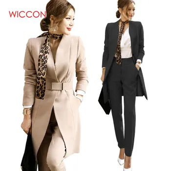

Women Two-piece Pant Suits Fashion Slim Slimming Suit Professional Office Worker Suit 2020 Spring And Autumn New With Scarf Belt