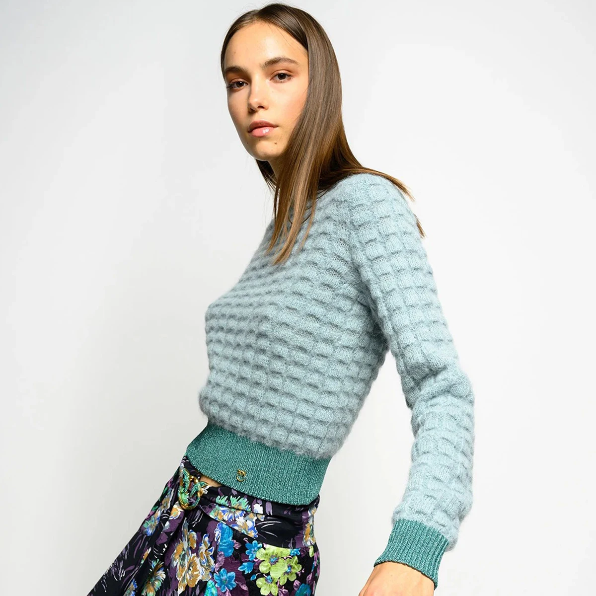 Block Weave Retro Mohair Pullover Women Autumn