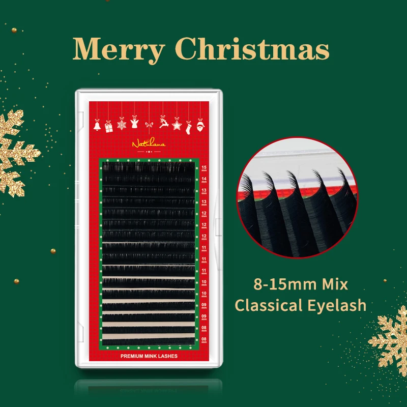 

NATUHANA Merry Christmas Koren PBT Mink Eyelash Extension Individual False Eyelashes Natural Soft Faux Lashes for Makeup Cilios