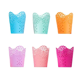 

6pcs Delicate Desktop Storage Case Creative Hollow Out Lace Waste Container Multifunction Garbage Box for Home (Mixed Color)