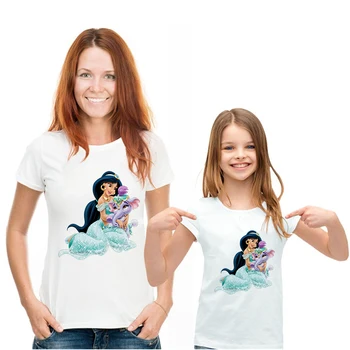 

Mama and Daughter Clothes Lively Baby Girl Clothes Tshirt Princess Jasmine Lovely T shirt Family Look Outfits Loose T-shirts