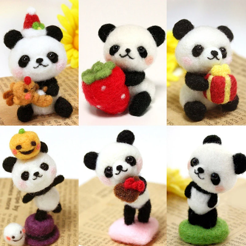 Funny handmade diy toys cartoon small animals strawberry panda wool felt  set plush toy craft toy gift for children|Beads Toys| - AliExpress