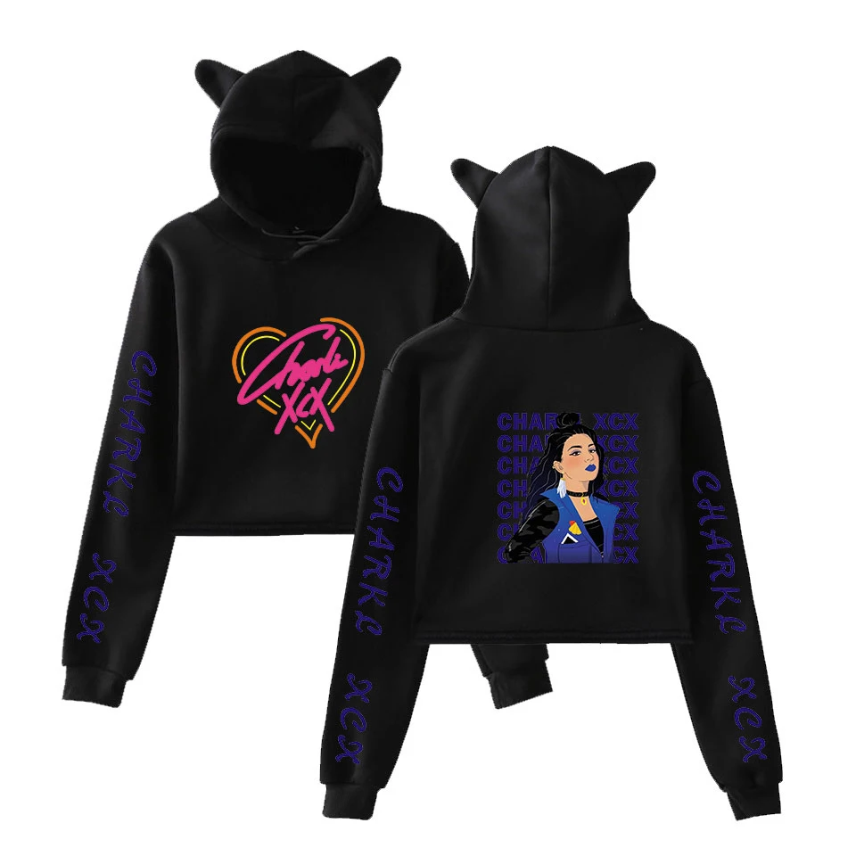 Новые осенние толстовки с капюшоном Charli XCX, женские популярные толстовки с капюшоном с кошачьими ушками, толстовка с капюшоном для женщин, популярные повседневные белые пуловеры для девочек