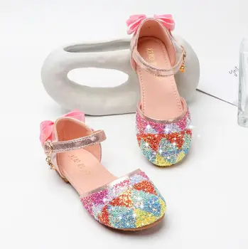 

Girls Party Shoes Princess Sandals Leather Glitter Crystals Rhinestones Knot Kids Shoes Elsa Sneakers Children Christmas Gift