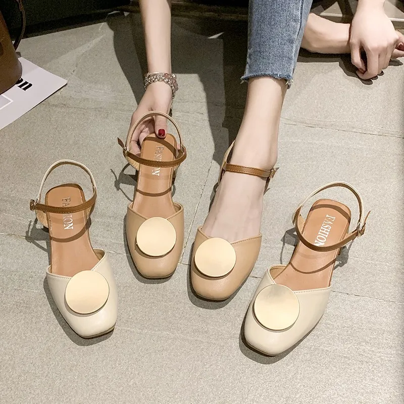 

Closed-toe Sandals Women's 2019 New Style Summer with Chunky-Heel A- line Buckle Square Head Summer Online Celebrity WOMEN'S Sho