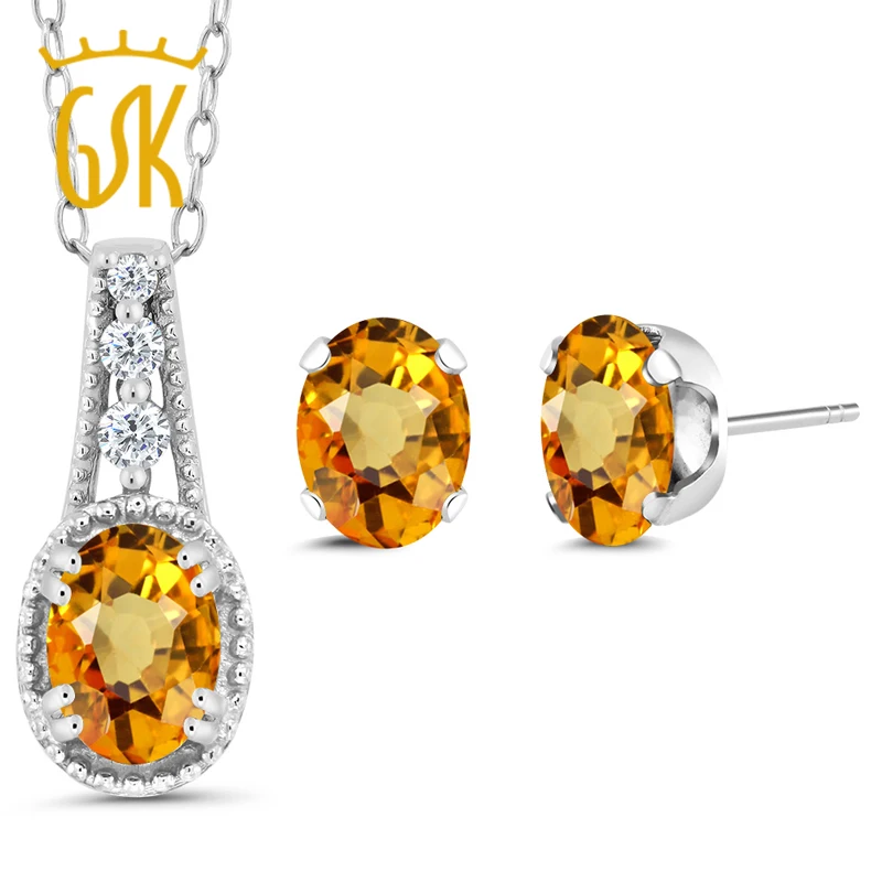 GemStoneKing 1 73 Ct Овальный натуральный желтый сапфир набор украшений для женщин