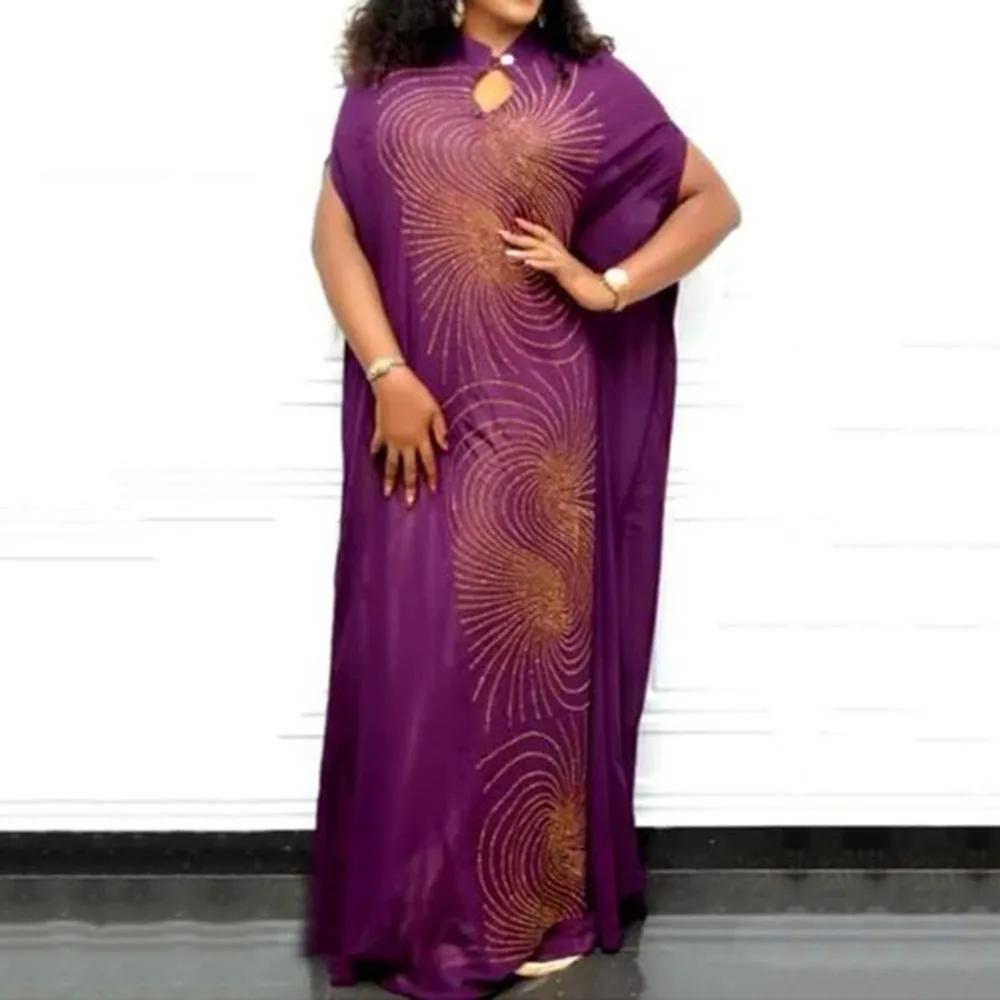 

2020 African Loose Straight Long Dress Women Diamond Swirl Pattern Maxi Prom Party Dresses Black Purple Vintage Vestiods