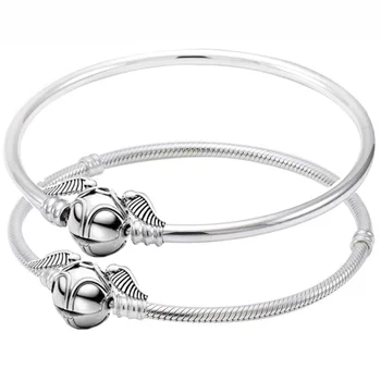 

MOMEMTS Potter Golden Snitch Clasp Snake Chain Bangle Fit 925 Sterling Silver Bracelet Women Bead Charm Diy Jewelry