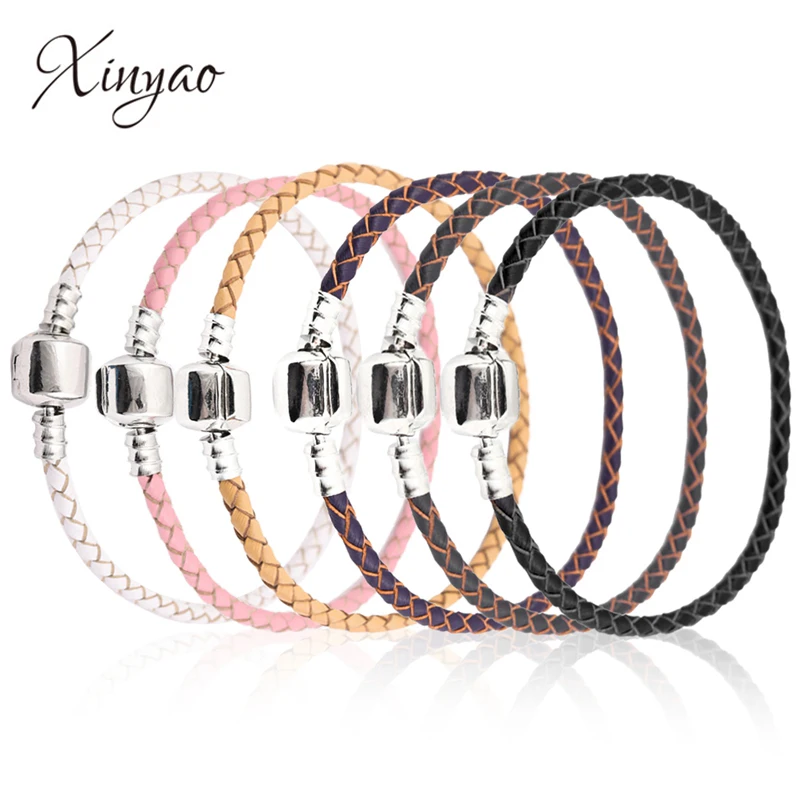 Xinyao 12 Colors 16 20cm Leather Charm Bracelet For Women Fit Original Charm Beads DIY Brand Design Bracelet Dropshipping