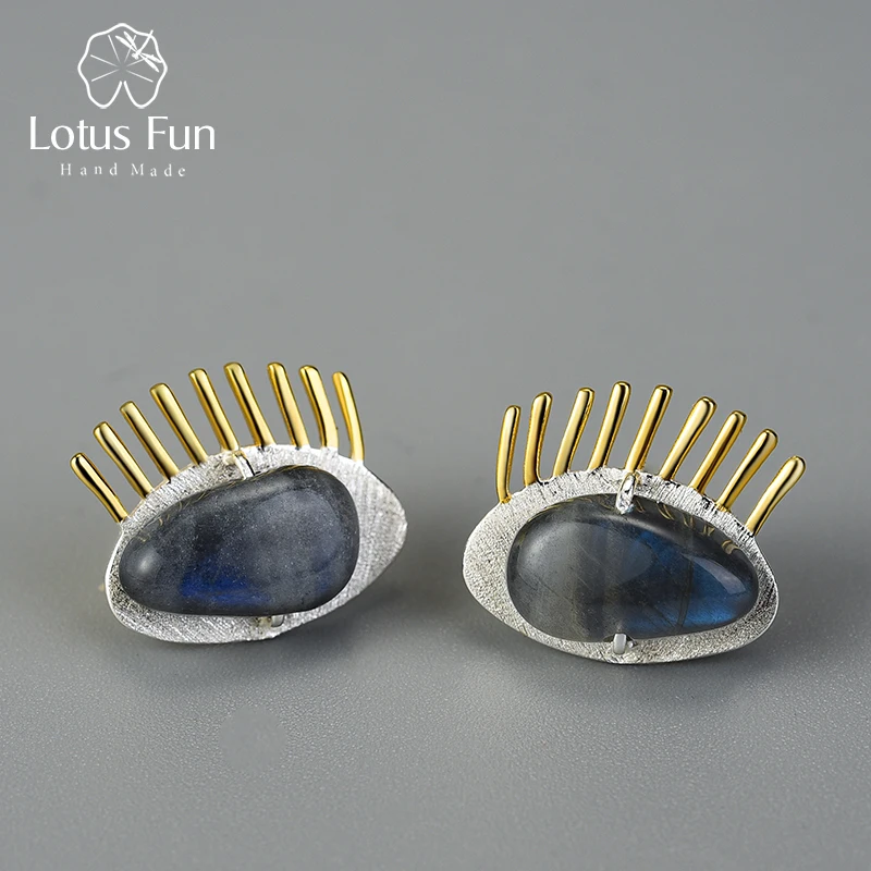Lotus Fun Real 925 пробы серебро натуральный Лабрадорит Творческий ювелирные украшения