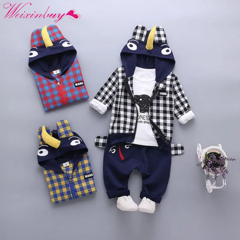 

3Pcs/set Cartoon Autumn Boy Clothes Set Letter T-shirt+ Pants + Zip Hooded Jacket Spring Baby Boy Clothes Clothing Set