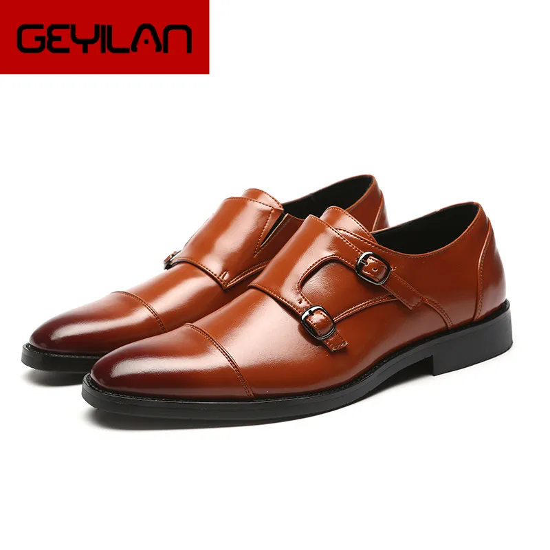 

Fashion Men Dress Leather Shoes Pointed Toe Slip-On High Quality Buckle Formal Wedding Office Work Big Size 48 Oxfords