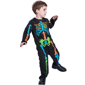 

New Unisex Child Baby Halloween Colorful Skeleton Jumpsuit Costume Masquerade Cosplay Party Props L/M/S for 8 to 10 Years Old Ki