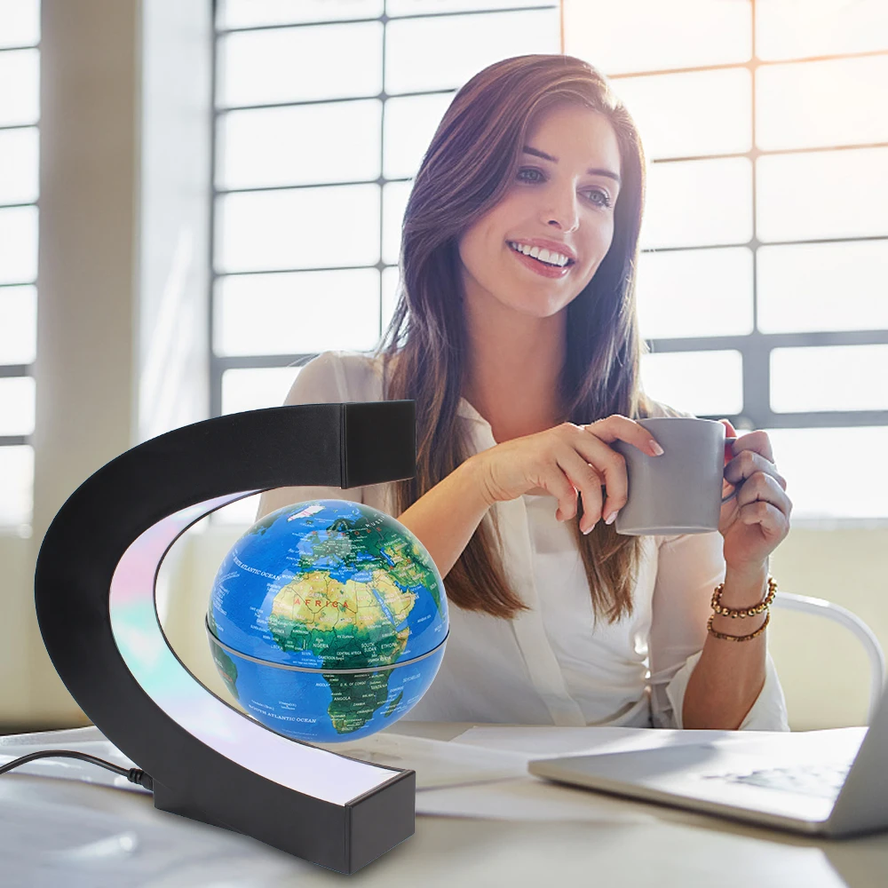 Magnetic Levitation Floating World Map Globe with C Shape Base, Floating  Globe with LED Lights,Electronic Antigravity Lamp Novelty Ball Light Home