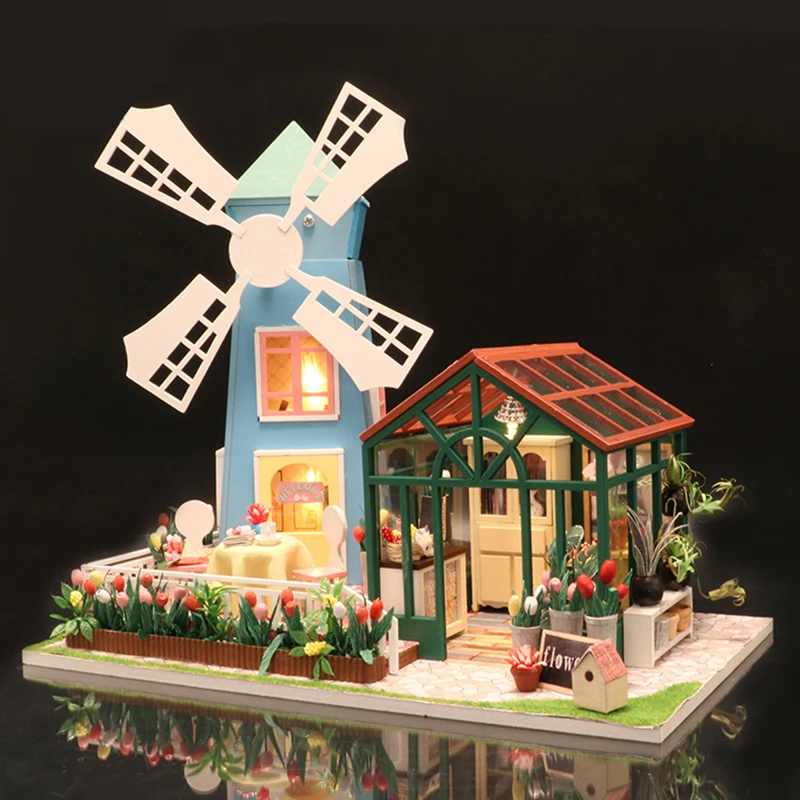 С музыкальной коробкой Кукольный дом Diy Миниатюрный 3D Деревянный миниатюрный кукольный домик мебель строительные наборы игрушки для детей рождественские подарки