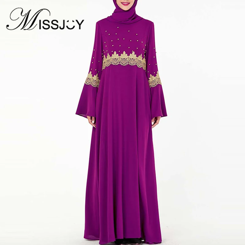 MISSJOY мусульманские абаи, женские платья с расклешенными рукавами, длина до лодыжки, Формальное вечернее платье, турецкое исламское платье