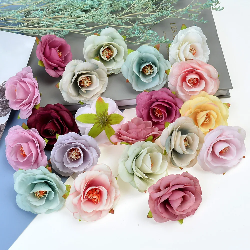 10 Stück Seide Pfingstrose künstliche Blume 4cm Rose Blumen kopf Hochzeits feier Dekoration Kranz DIY Handwerk Zubehör gefälschte Blumen – Detail 5
