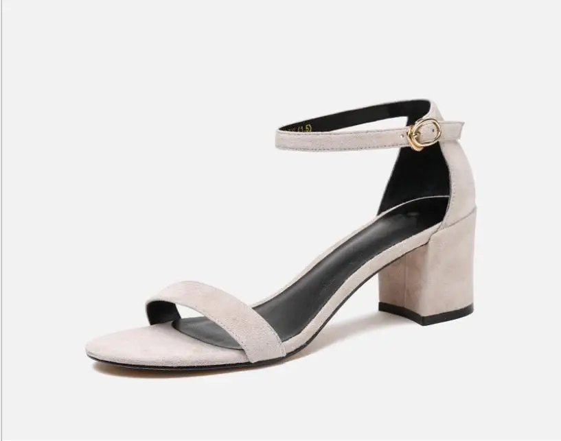 

2019 summer new casual women's sandals thick with suede open toe word with high heels