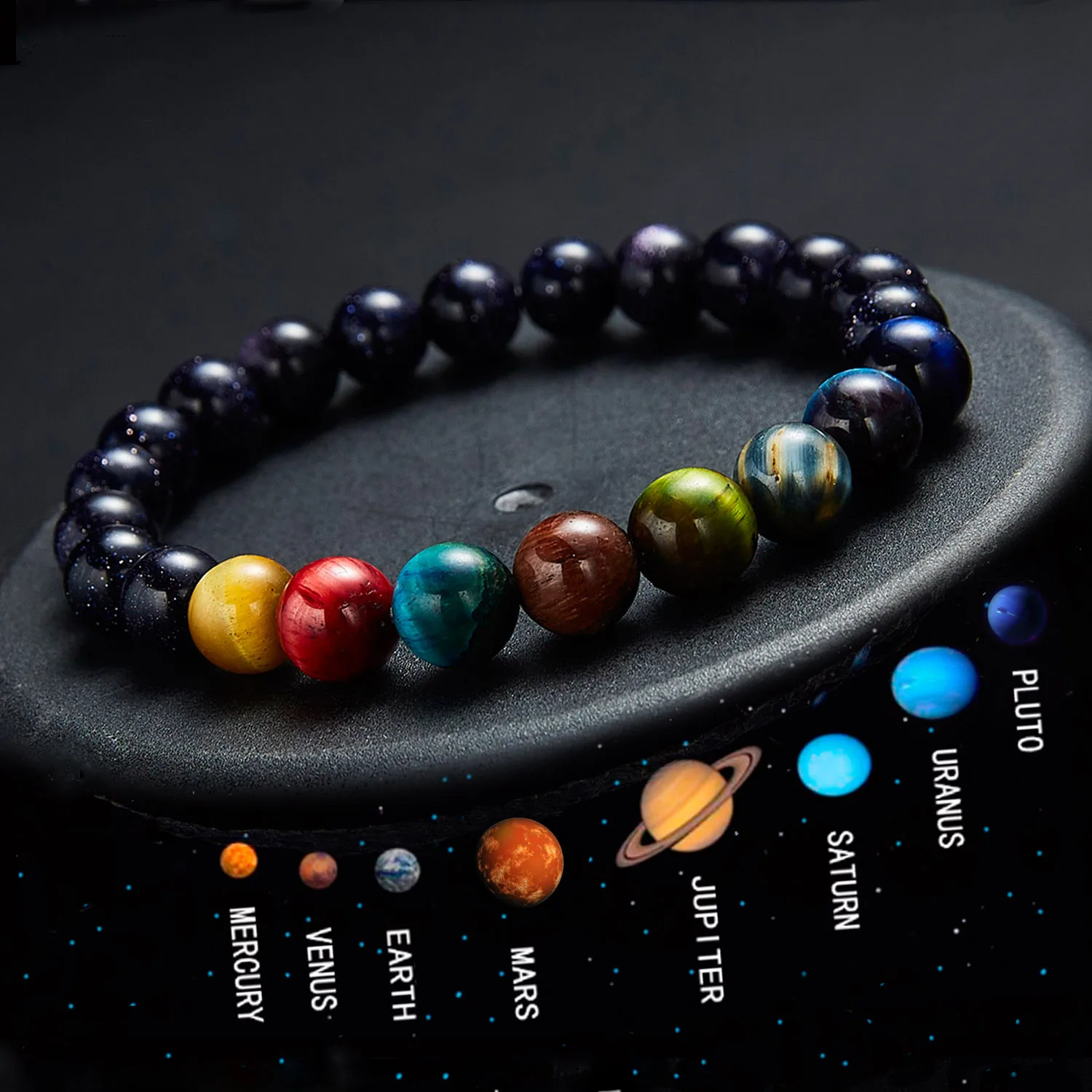 Мужской браслет из бисера Eight Planets натурального камня с солнечной системой для
