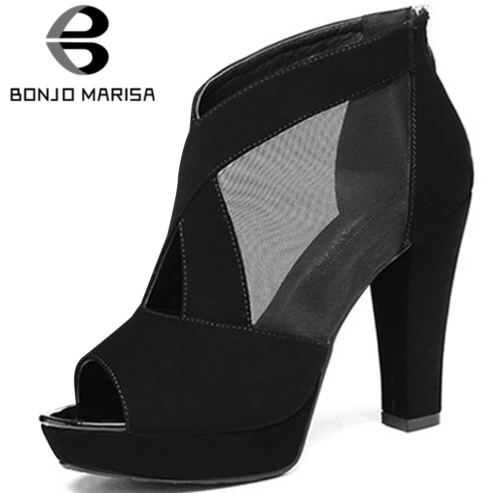 

BONJOMARISA Brand New Ladies Thick High Heels Sandals Fashion Peep Toe Platform Sandals Women 2020 Party Ol Sexy Shoes Woman