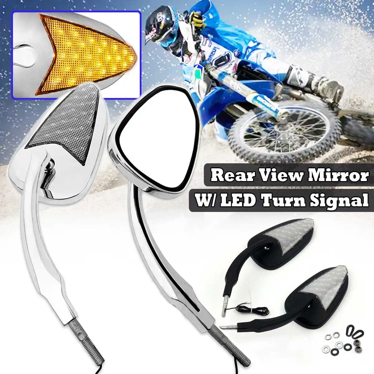 

2pcs Motorcycle Rearview Side Mirror with Led Turn Signal Light Universal Metal Rear view Mirrors Black / Chrome for Harley