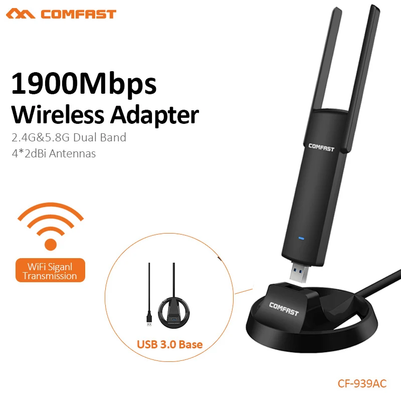 COMFAST USB Wifi адаптер 1900 Мбит/с 2,4 ГГц и 5,8 ГГц двухдиапазонный wifi ключ подключи и играй AC сетевая карта USB Wifi антенна CF-939AC