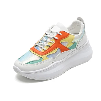 

Women's Chunky Sneakers 2020 Spring Summer Leather Casual Women Shoes Breathable Women White Sneakers Plus Size 41 Female Shoes