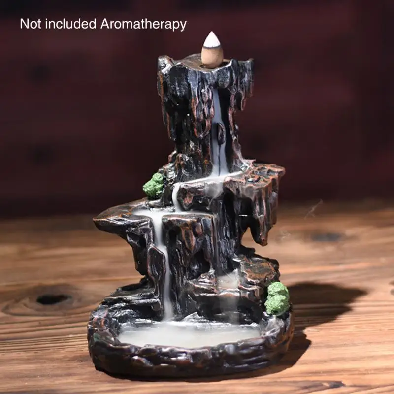 

Incense Burner Unique Crafts Waterfall Smoke Backflow Gift Exquisite Home Decoration Censer Holder Mountain River Office Resin