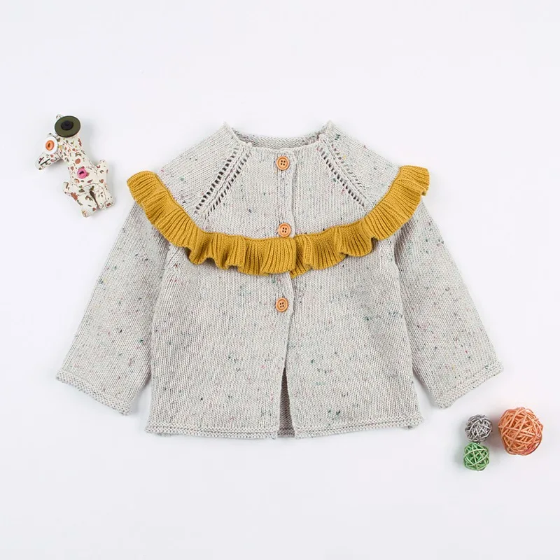 Детский свитер, вязаная для маленьких девочек, куртка-кардиган, свитер для малышей, пальто для младенцев, Детское пальто, повседневная детская одежда с оборками - Цвет: A