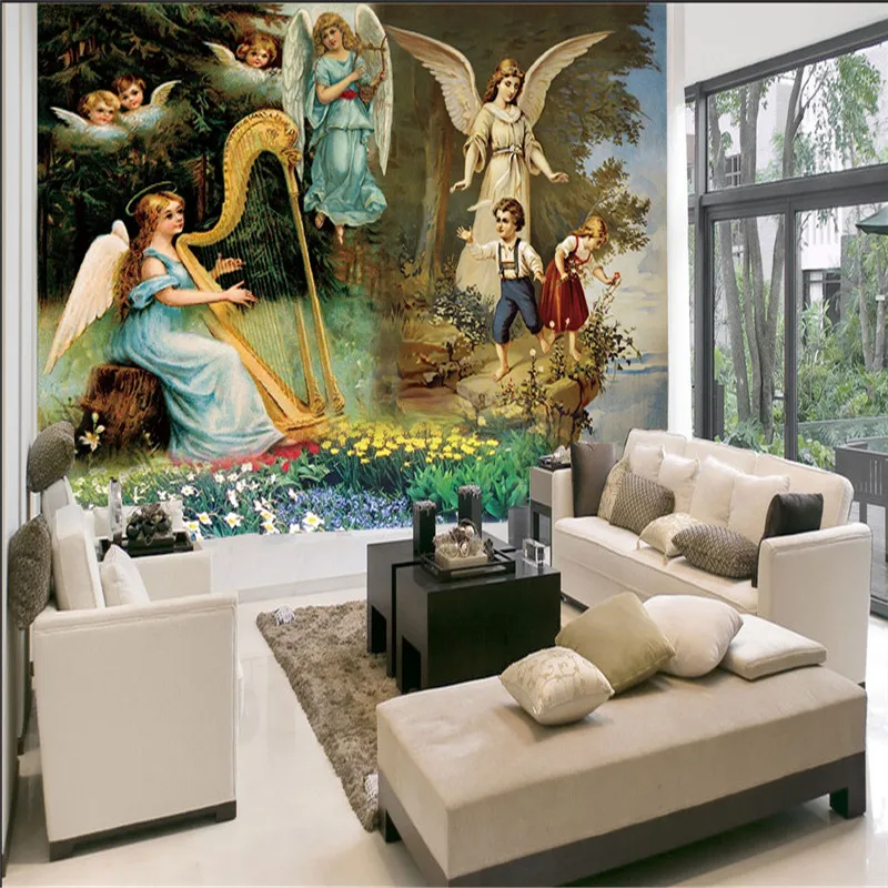 European-style Angel Oil Painting 3D Living Room Bedroom Background Wall Mural Ceiling Decor Wallpaper Papers Home | Обустройство