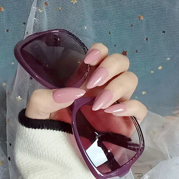 

28PCS/SET Purple Dip Pure Shiny Metallic False Nails Plating Acrylic Short Mirror Fingernails PressNail Art Tips JP908-Y20-B3