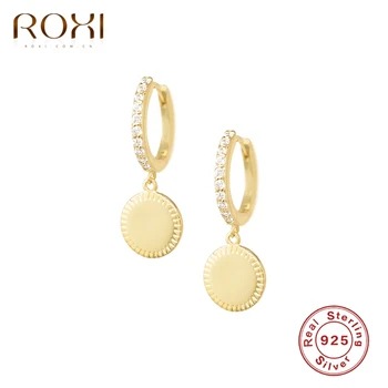 

ROXI Round Drop Zircon Stone Hoop Earrings for Women Girls Wedding Earrings Cartilage 925 Sterling Silver Pendientes Oorbellen