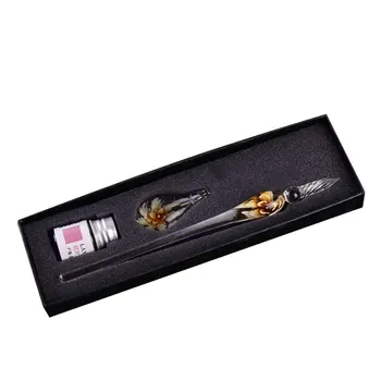 

Glass Dip Crystal Pen Signature Ink Inside Flower for Writing Art Decoration Transparent Fountain Pen Gold Pastel Ink Signature