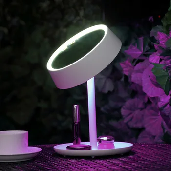 

Rechargeable LED Makeup Mirror Table Lamp M142 Multifunction LED Vanity Mirror With Colorful Atmosphere Lamp And Storage Holder