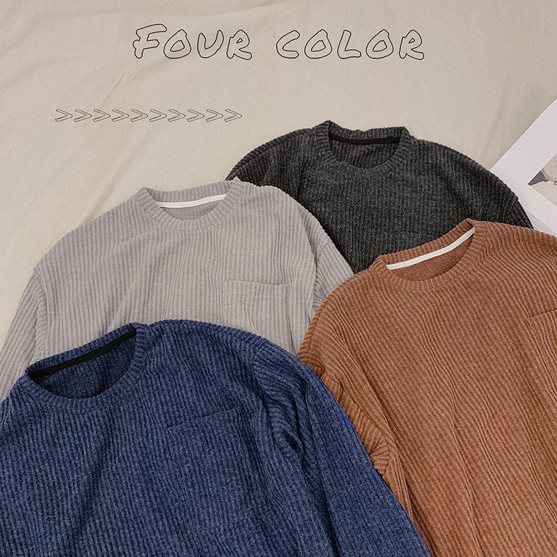 Autumn New Sweater Men Fashion Solid Color Casual Knit Pullover Man Streetwear Wild Loose Thin Sweater Male Clothes M-XL