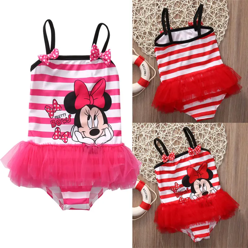 

Cute Kids Girls Cartoon Bikini Swimwear Striped Bowknot Tankini Tutu Swimsuit Beachwear Bathing Suit One-Piece
